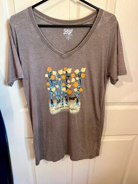 Blue 84 Gray V-Neck Tee with Yellow & Blue Tree Graphic